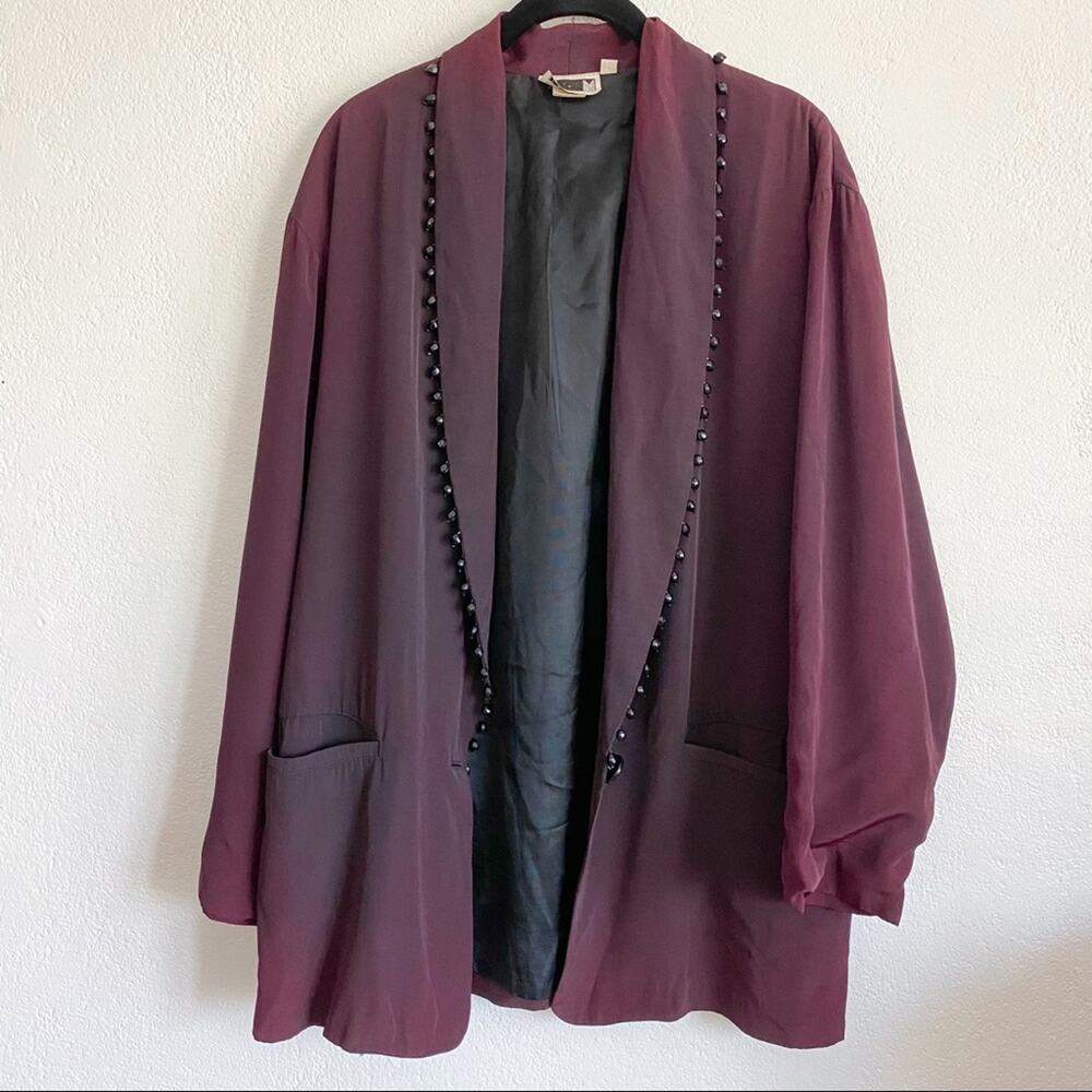 JM by Shelli Segal Vintage Beaded Lapel Wine Blazer Size Medium